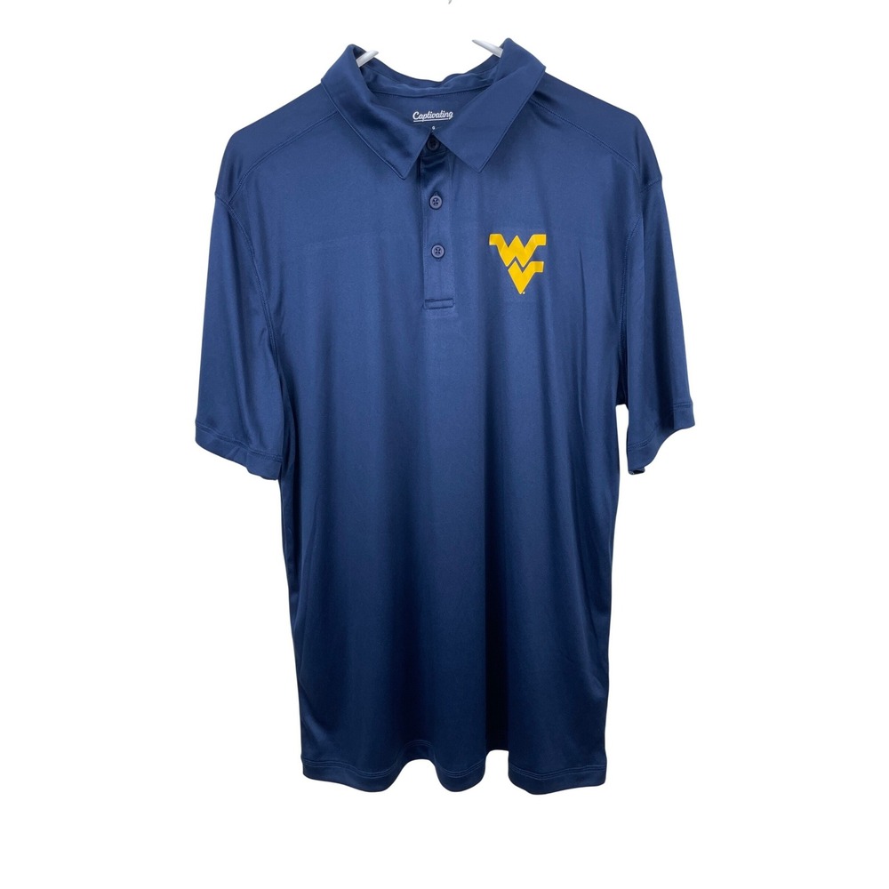 Captivating West Virginia University Mountaineers Polo Shirt Mens‎ L Navy Blue